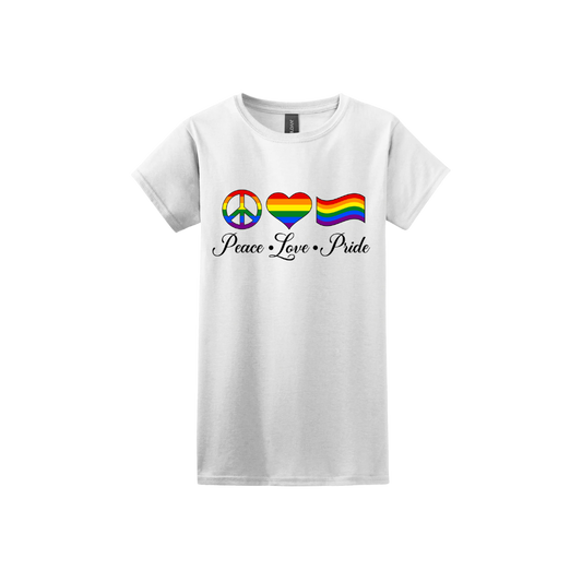 "Peace, Love, Pride" Women's T-Shirt